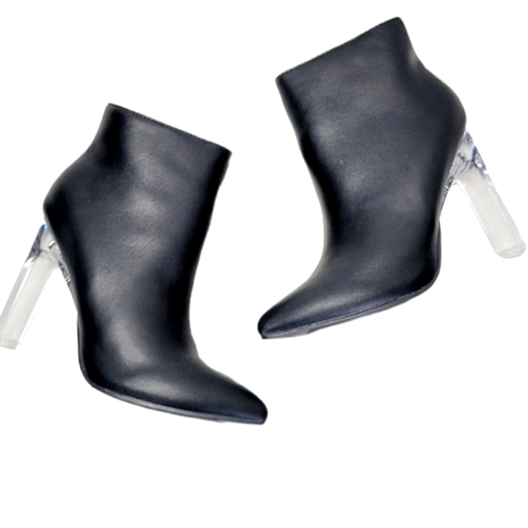 Fashion Nova Pointed Toe Clear Heeled Black Booties sz 6 - Picture 3 of 6
